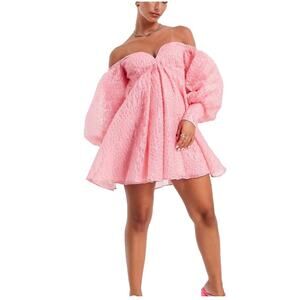 ASOS EDITION Off-Shoulder Bubble Organza Mini Dress in Pink Birthday Size 8